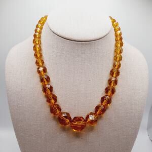Vintage Topaz Crystal Graduated Bead Necklace with Push Clasp, 17 Inches